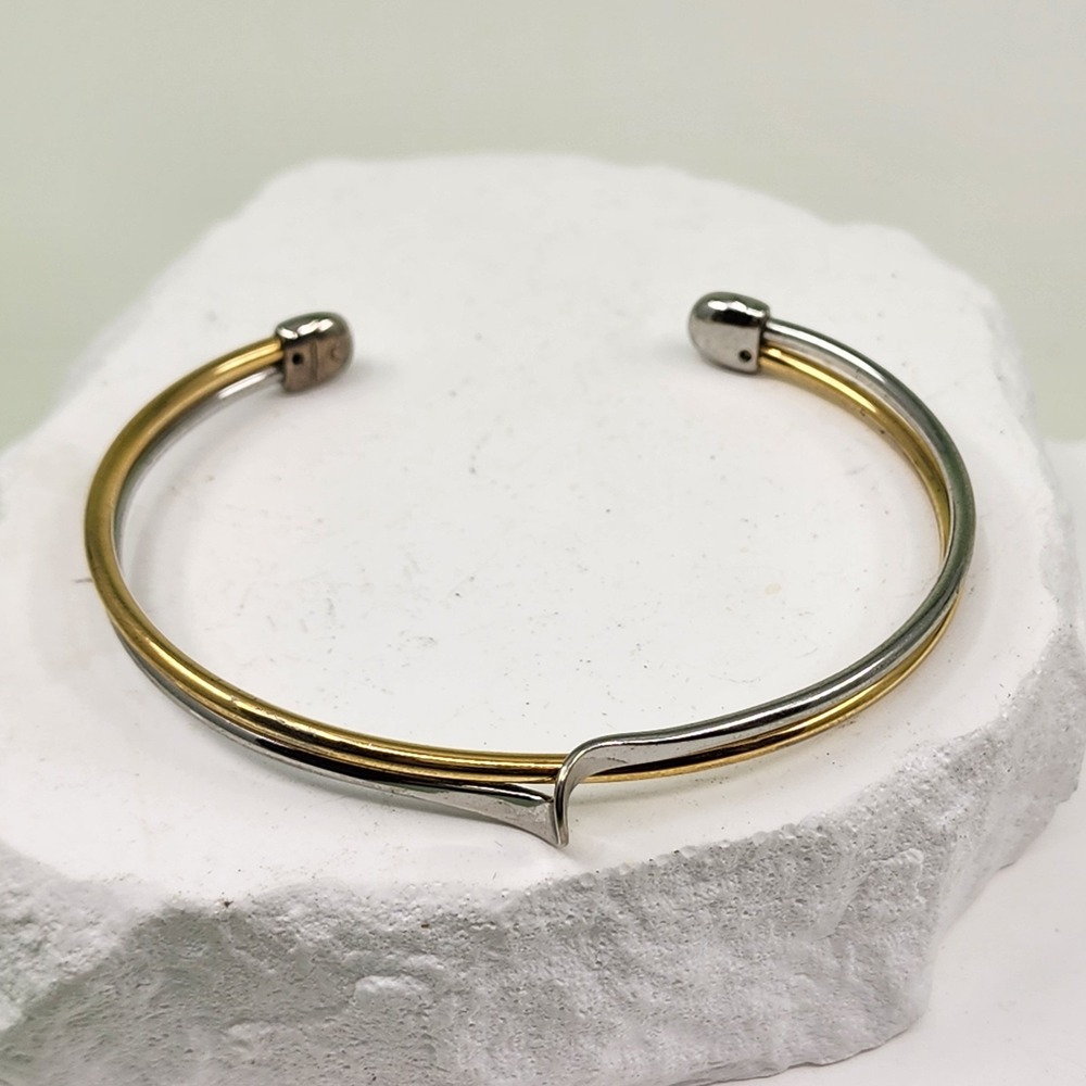 Lia Sophia Gold & Silver Tone Cuff Bracelet Sculptural Twist Modernist Statement